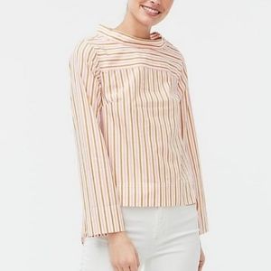 J. Crew Top FunnelNeck Striped Women Sz12 Pale Pink Long Sleeve High/Low